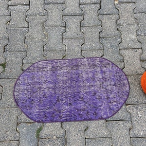 Turkish Rug, 1.4x2.5 ft, Vintage Rug, Small Rug, Oval Rug, Doormat Rug, Purple Rug, Bathroom Rug, Woll Rug, Handmade Rug, Oriental Rug, Gift