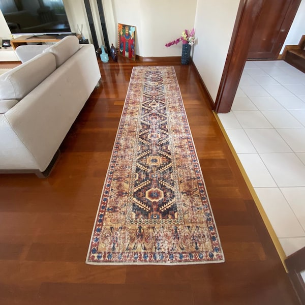 Alfombra de corredor turco, decoración vintage del hogar, alfombra boho, alfombra de corredor para dormitorio, cocina, baño, sala de estar, comedor, alfombra de pasillo de 2,6 x 10 pies