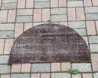 Alfombra de entrada, Alfombra semicírculo de 1,60 x 2,75 pies, Alfombra de baño, Alfombra de felpudo, Alfombra pequeña vintage, Alfombra de lana hecha a mano, Alfombra al aire libre, Alfombra de puerta principal