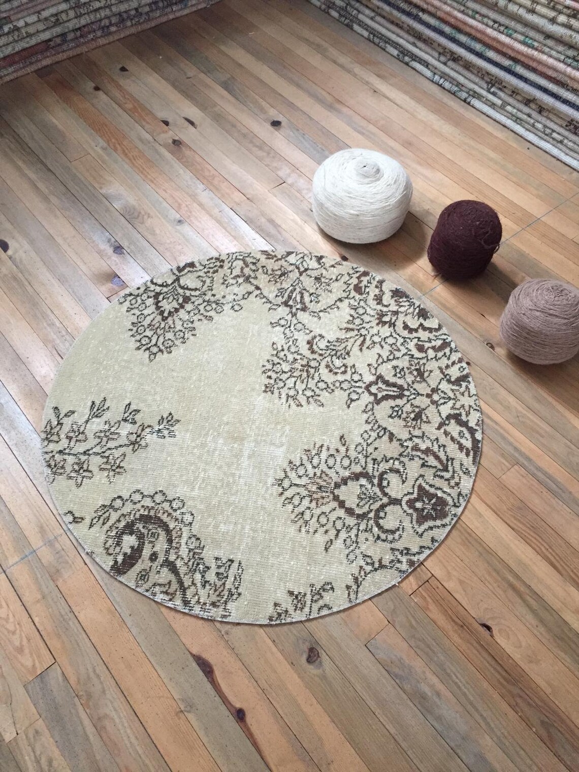 Muted Rug Round Rug 3.0x3.0 ft Bathroom Rug Organic Rug Etsy