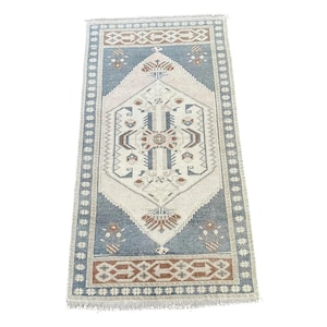 Türkischer Wollteppich: Handgefertigte Beige Fußmatte 5 x 10 cm