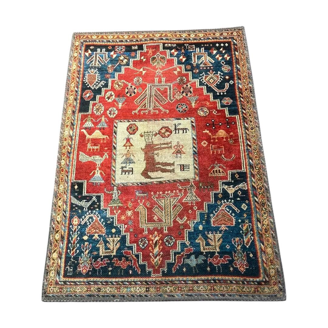 Red Animal Rug Red and Blue Animal Design Turkish Rug (1'9x2'9) - Etsy