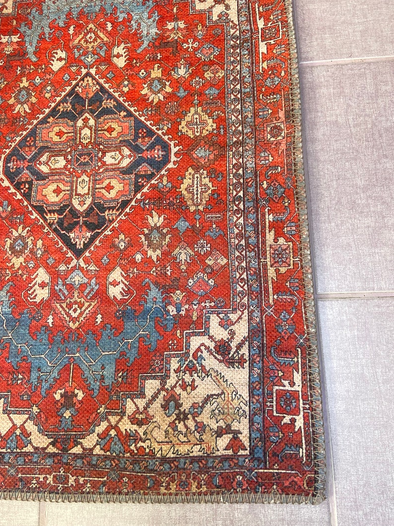 Turkish Small Rug, 2x3 Ft Red Oriental Rug, Decorative Small Rug, Beige