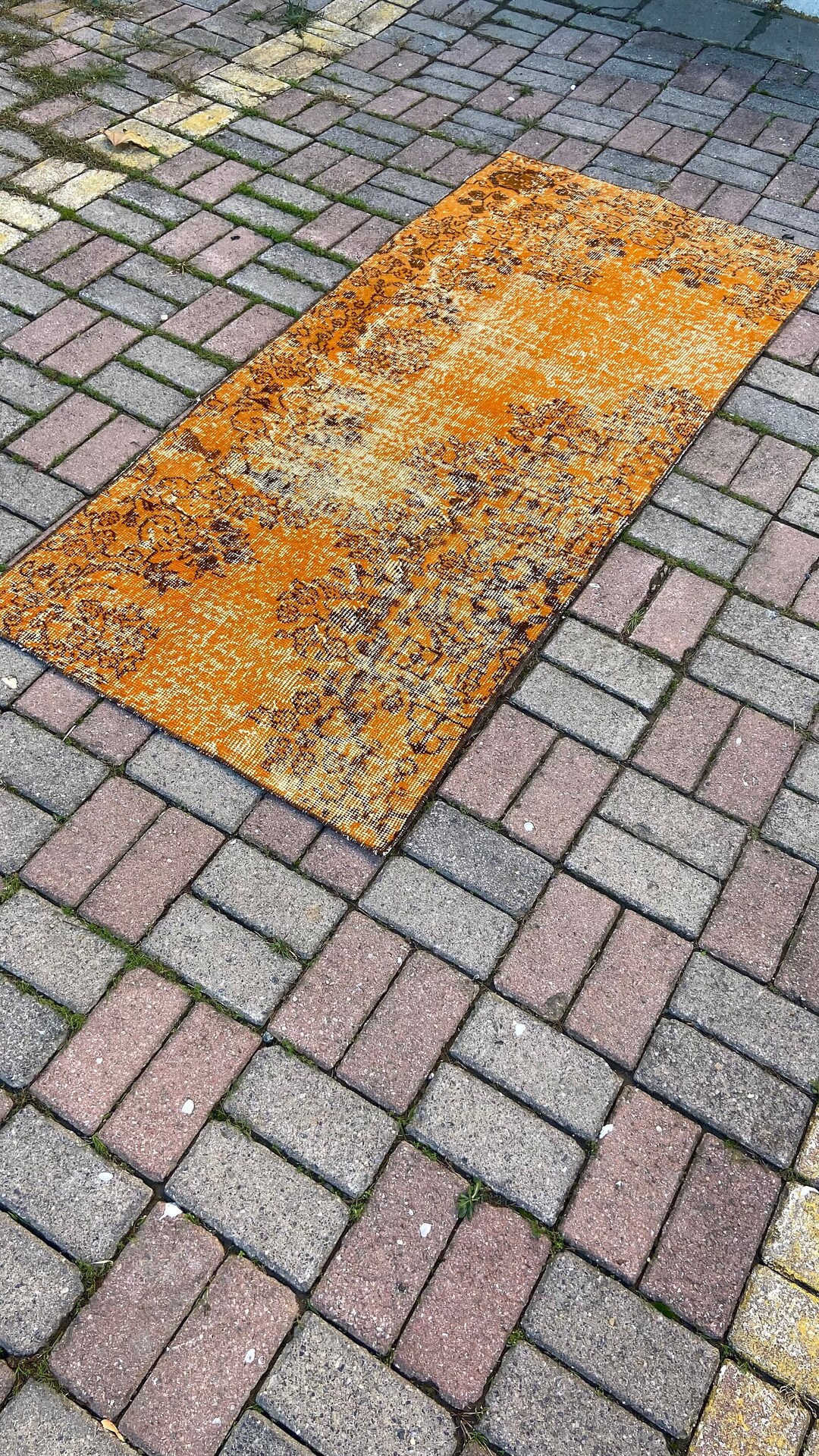 Overdyed Runner Rug, 3x6 Ft Small Runner Rug, 3x6 Ft Rust Color Rug, Hallway Rug, 3x6 Brown Rug