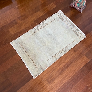 Muted Small Rug, 1.9x2.9 ft, Vintage Brown Rug, Turkish Handmade Rug, Beige Kitchen Rug, Oushak Rug, Door Mat, Oriental Rug, Bohemian Rug