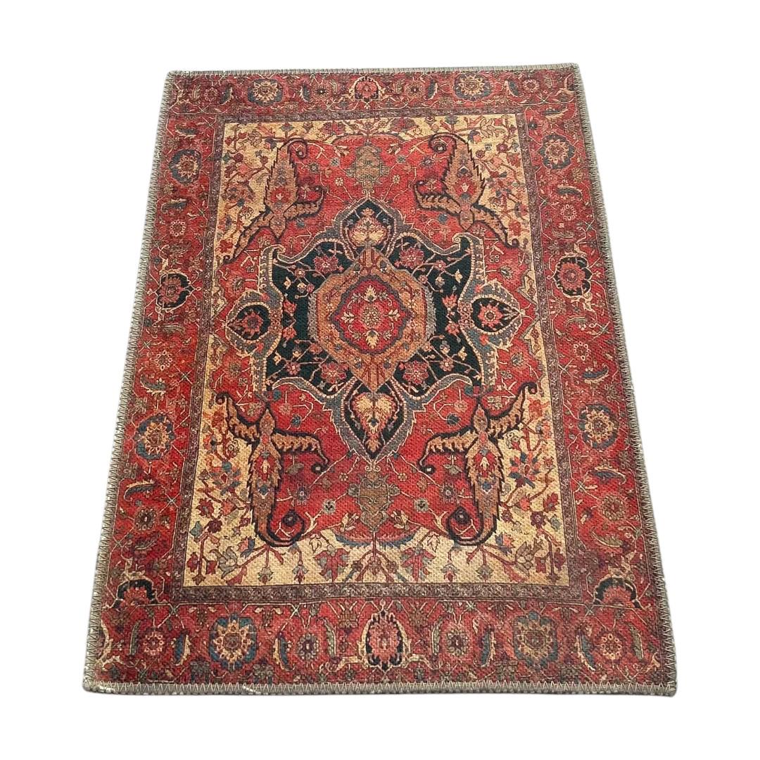 赤いトルコ製小型ラグ（1'9x2'9）：ヴィンテージオリエンタルデザイン