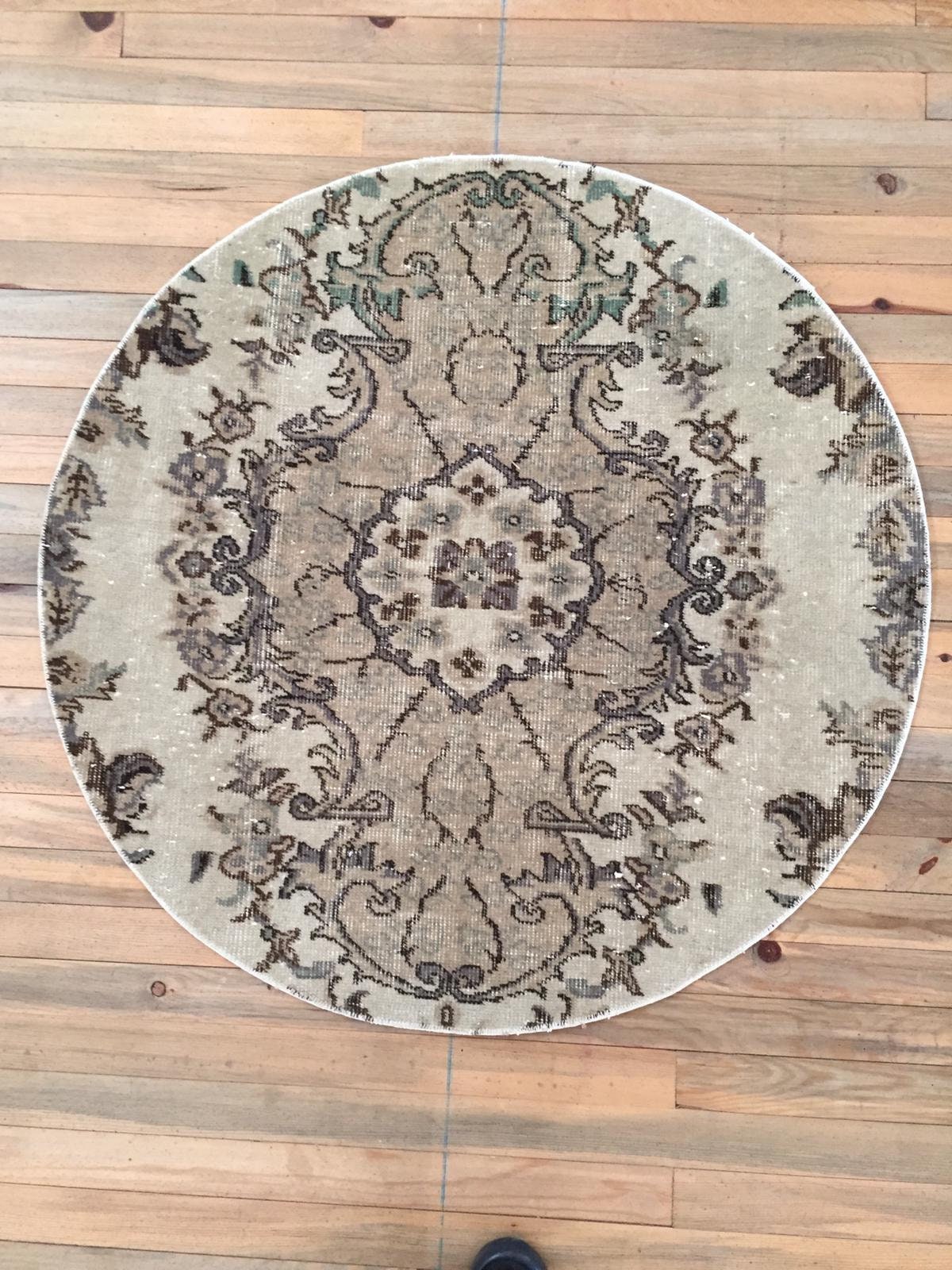 Round Rug Door Mat 3.3x3.3 ft Vintage Rug Organic Rug Etsy