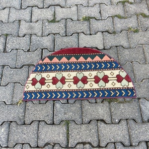 Vintage Rug, 1.3 x 2.6 ft Semicircle Rug, 1x3 ft Small Rug, Bathroom Rug, Doormat, Entry Rug, Decorative Rug, Home Gift Rug, Wool Rug