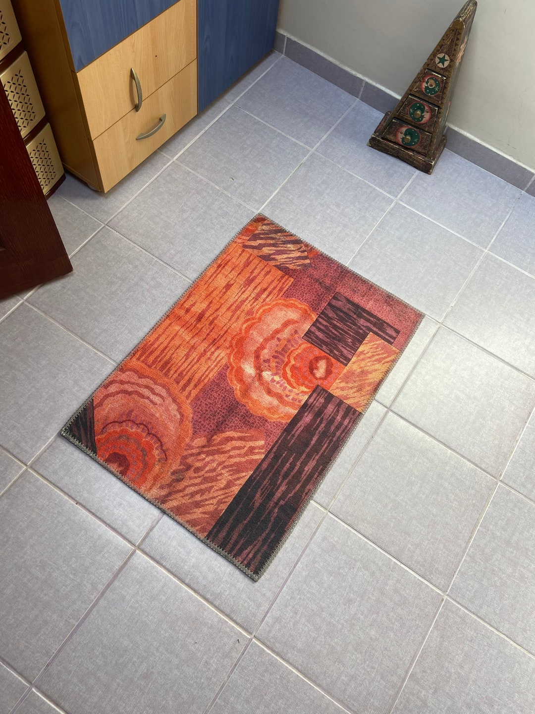 Modern Design Rug, 2x3 Ft Small Rug, Orange Modern Rug, Exclusive Rug ...