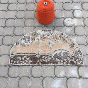 Kitchen Rug, Gift Rug, 1.4x2.5 ft, Vintage Rug, Small Rug, Floral Rug, Door Mat, Handmade Rug, Turkish Rug, Semicircle Rug, Orange Rug, Wool