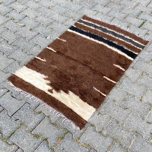 Goat Hair Small Rug, 2x4 ft Kilim Rug, 2 x 4 ft Vintage Small Rug, Bathroom Rug, Floor Decor Rug, Entry Rug, Handmade Rug, Turkish Kilim Rug