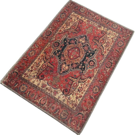 赤いトルコ製小型ラグ（1'9x2'9）：ヴィンテージオリエンタルデザイン