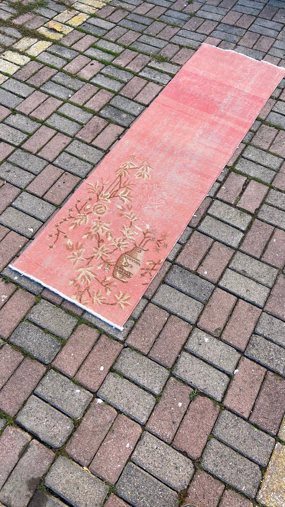 Pink Runner Rug, 2x6 Ft Runner Rug, 2x6 Floral Runner Rug, Hallway Rug