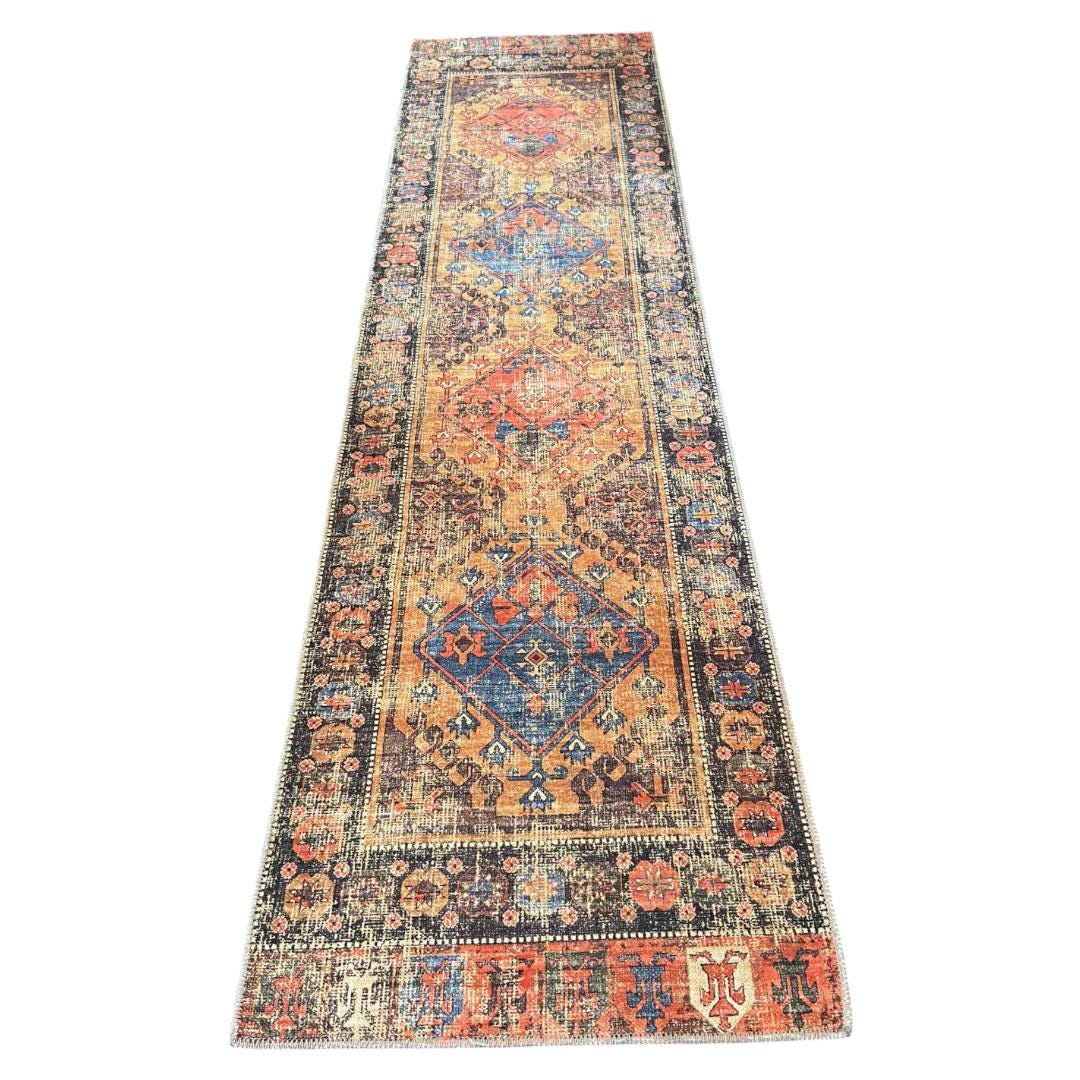 Cotton Printed Turkish Runner Rug, Vintage Oriental Hallway Rug (2.6x10 ...