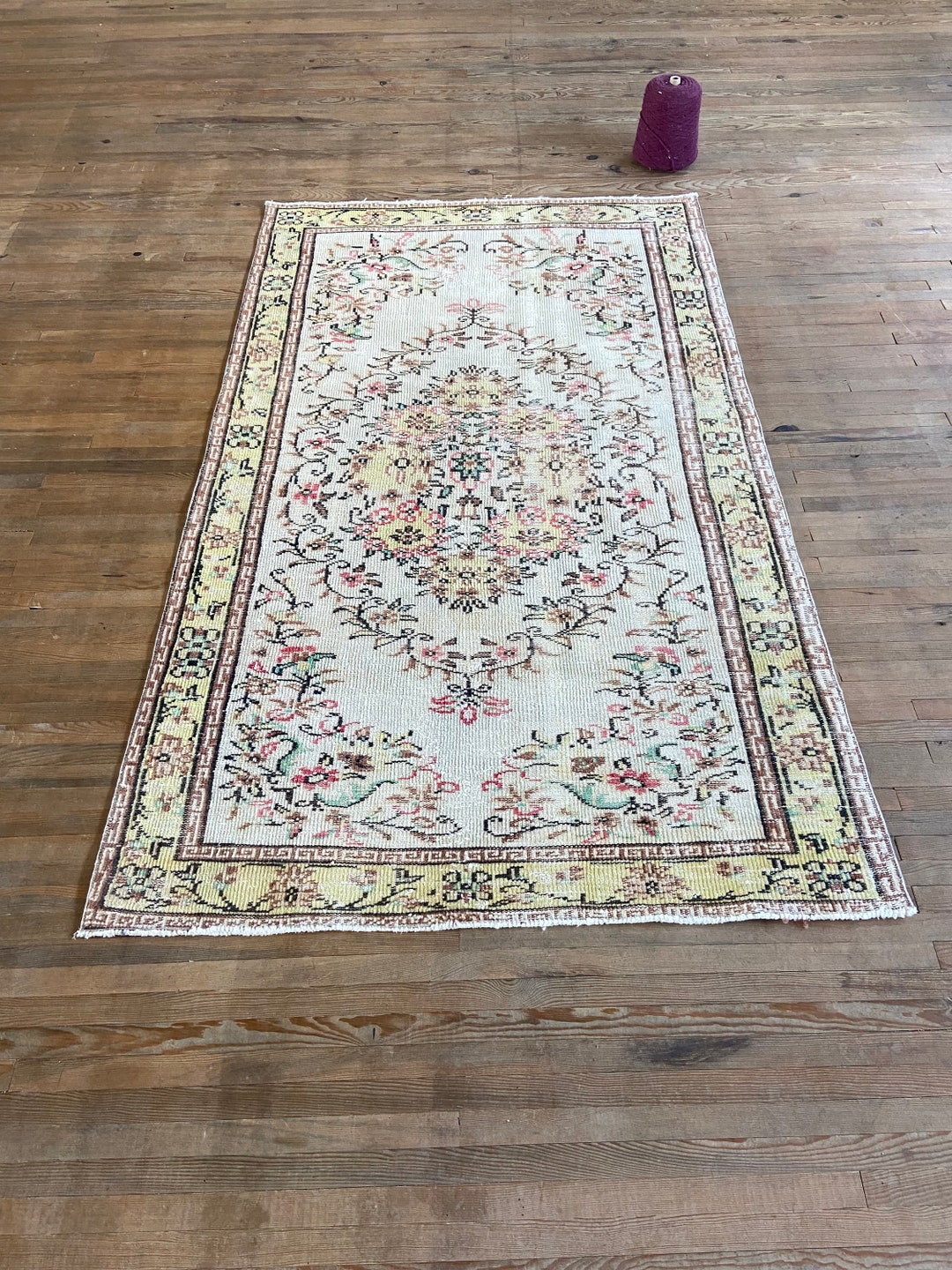 Floral Rug, 4.1x7.08 Ft Vintage Rug, 4x7 Beige Rug, Turkish Floral Rug, 4.1x7.08 Ft Vintage Rug, 4x7 Beige Rug, Turkish