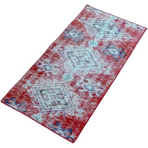 Vintage Oushak Turkish Rug: Small Wool Doormat, Entryway Decor (1.7x3.5 ft.)