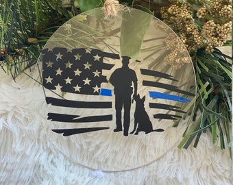 k9 police officer ornament / k9 handler gift / K9 ornament / american flag thin blue line ornament / Belgium malinois / German shepherd