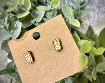 Wood coffee heart earrings / studs / valentines gift / gift for teacher / Mother’s Day / teacher appreciation / coffee lover / stocking