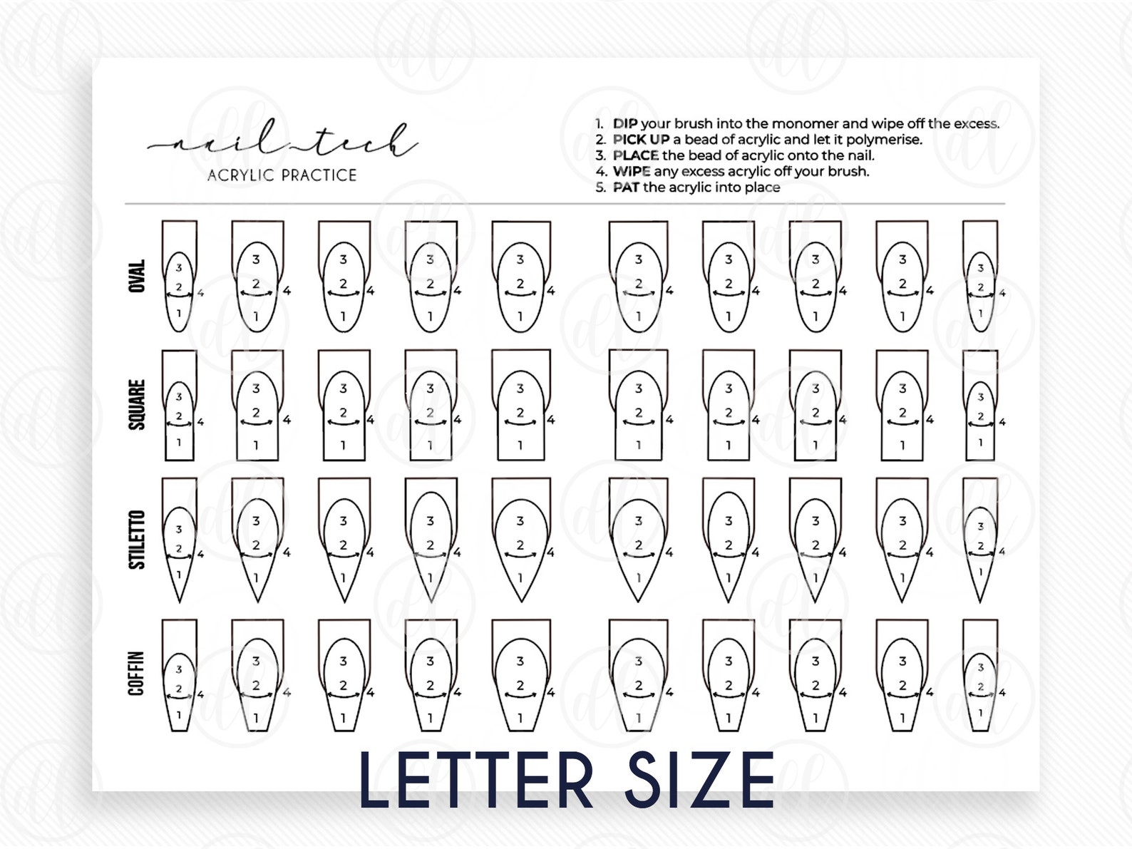 Acrylic Application Practice Sheet Acrylic Practice Template Nail