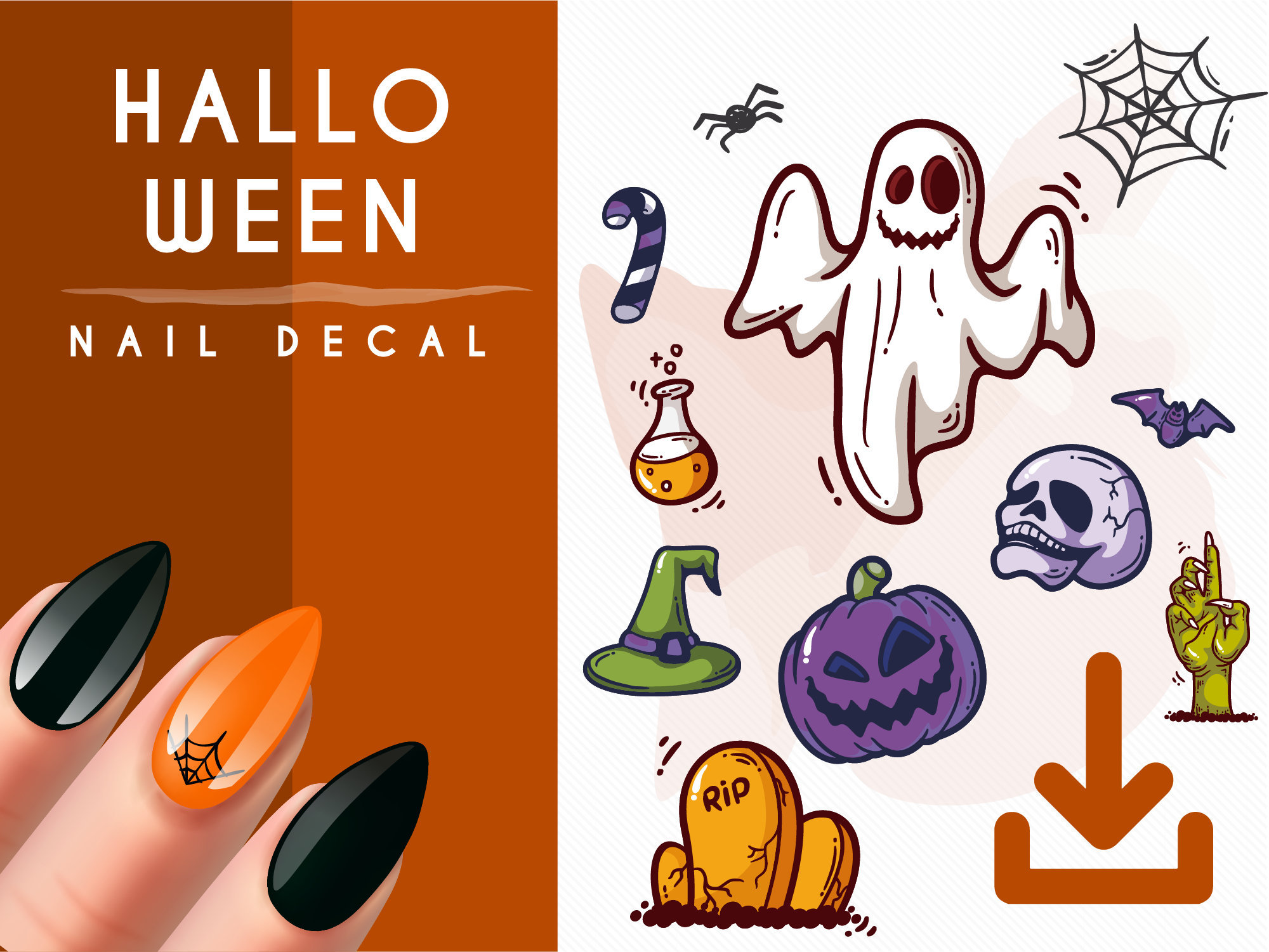 Halloween Nail Decals Nail Decals PDF Nail decals Printable Etsy