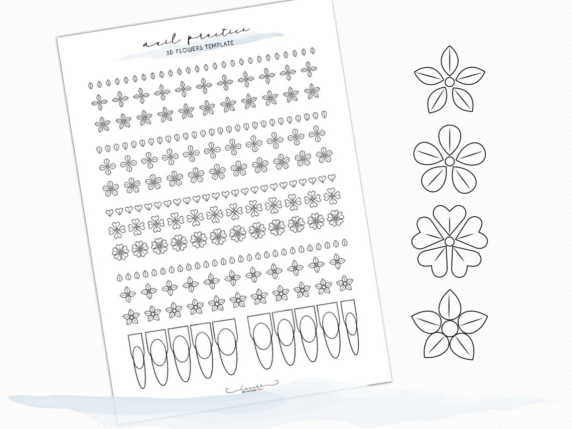 Practice Acrylic Flowers 3D Nail Art Template Flowers Etsy