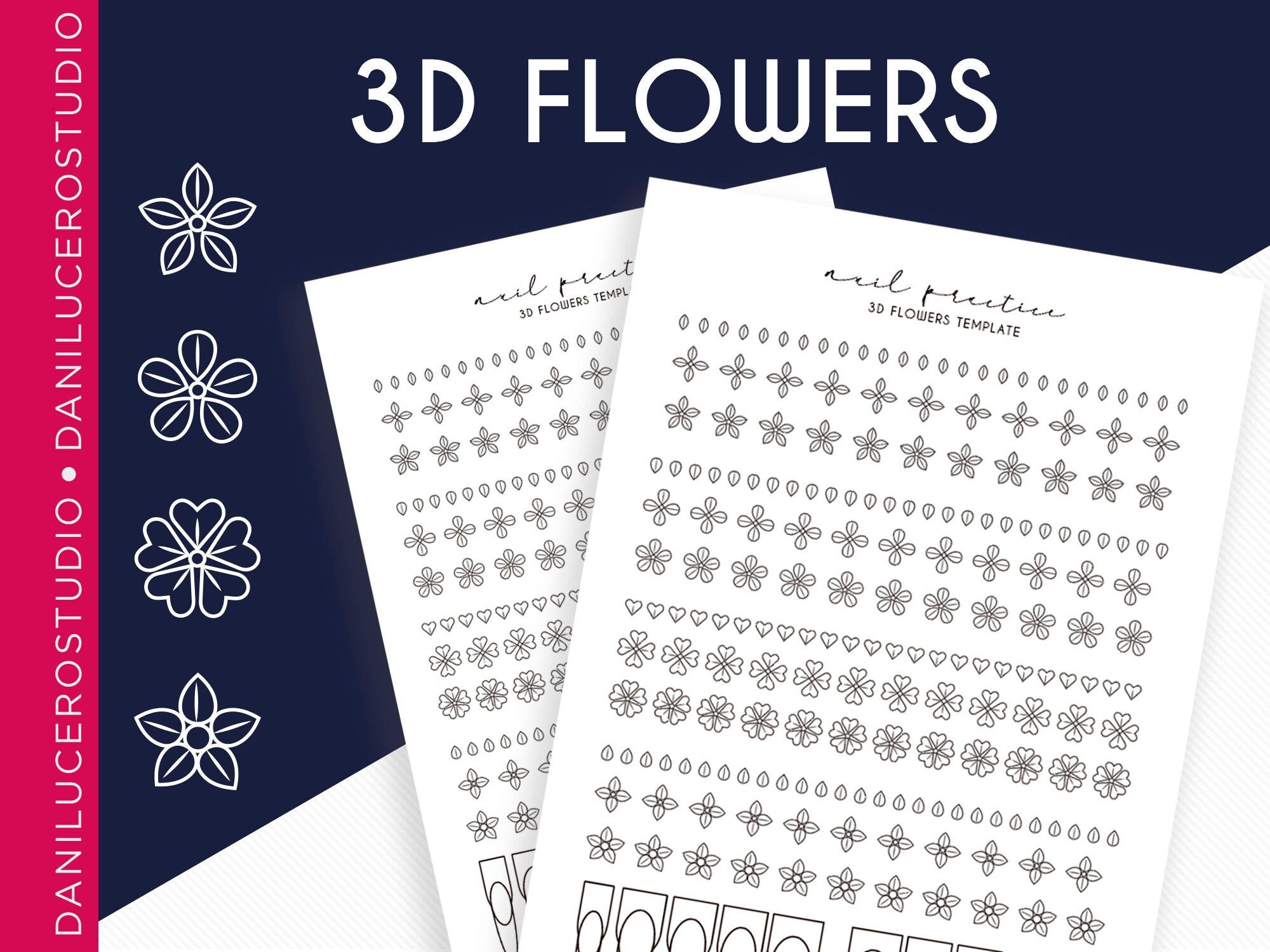 PRACTICE Acrylic FLOWERS 3D II Short Nails Flowers Template - Etsy