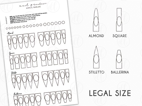 Acrylic Application Practice Sheet Acrylic Practice Template Nail Practice Template Nail ...