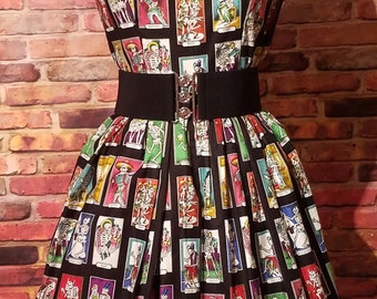 Empowering Tarot Card Print Handmade Dress for Magical Days
