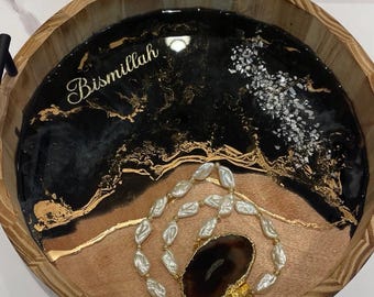 Bismillah Islamische Kalligraphie Holz Tablett: Ehering Schale