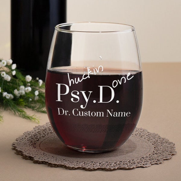 Custom Psychology Graduation Gift, Personalized Stemless PsyD Wine Glasses, Laser Etched Glassware for Graduate Students Doctor