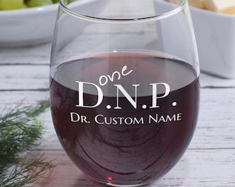 Personalized DNP Graduation Stemless Wine Glass, Laser Etched