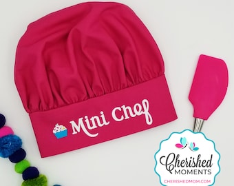 Personalized Kids Chef Hat, Kids Cupcake Chef's Hat, Mother Daughter Apron, Hot Pink Chef's Hat, Baking Crew Apron and Hat