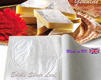 Edible Silver Leaf Genuine Qty. 25 x 95MM x 95MM Large Sheets Professional Quality EU174 Approved Ideal for Wedding & Large Cakes