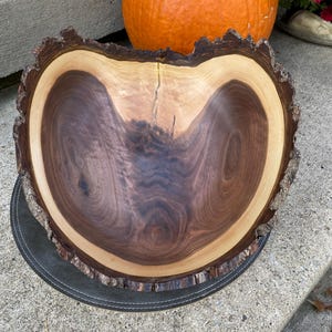 Hand turned live edge black walnut wood bowl