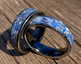 Black Ceramic Ring, Lapis Lazuli and Gold Leaf - Handmade - Customizable Ring