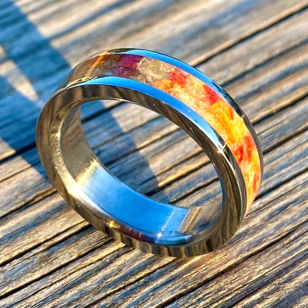 Opal Ring, Yellow Jade, Carnelian and Stainless Steel - Handmade