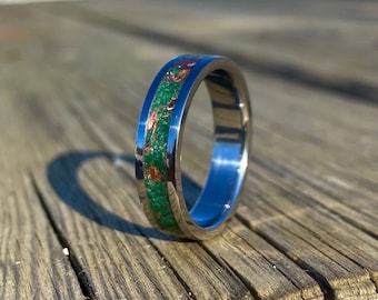 Green Jade, Copper and Stainless Steel Ring - Handmade - Jade Ring - Women's Ring - Men's Ring