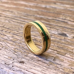 Green Jade Ring with Side Inlay and Stainless Steel - Handmade - Women's Ring - Men's Ring - Jade Ring