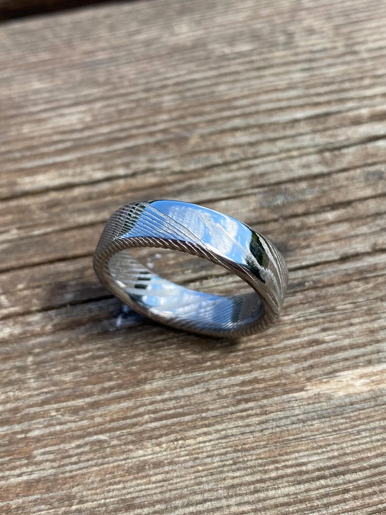 Damascus Steel Ring - Handmade Ring - Stainless Steel Damascus Ring - Twisted Damascus Steel Ring - Customizable Ring image 8