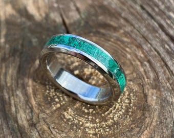 Malachite and Stainless Steel Ring - Handmade