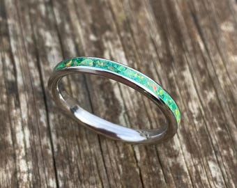 Opal and Titanium Band Ring - Customizable - Handmade