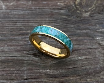 Aquamarine, Jade and Tungsten Ring with Gold Plating