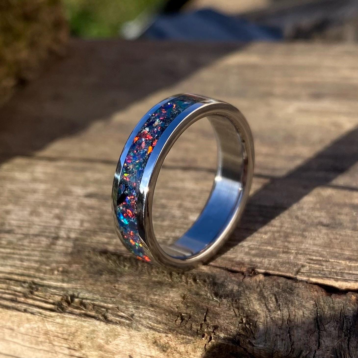 Onefeart Bague Ronde Opale Colorée Acier Inoxydable Pour Femmes - Bijou Élégant