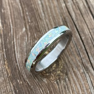 White Opal and Stainless Steel Ring - Handmade - Customizable