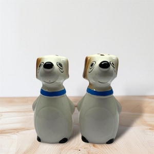 Cute Vintage 1960s Ceramic Dogs with Blue Colar