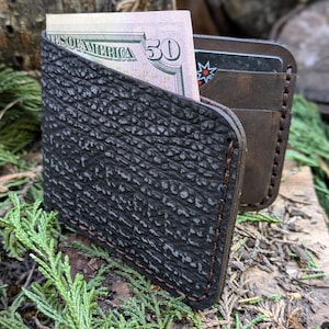 Shark Leather Bifold wallet handmade, USA made men&#39;s wallet