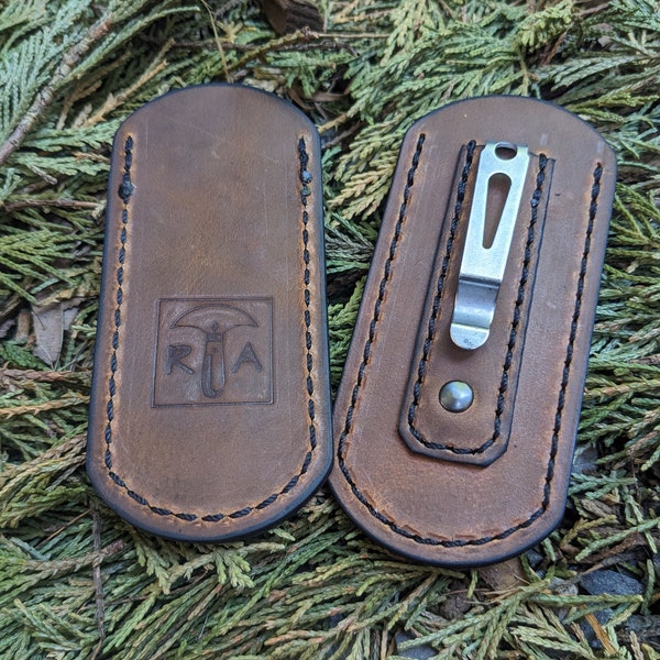 Jack Wolf clip slip, leather slip for folding knife USA made