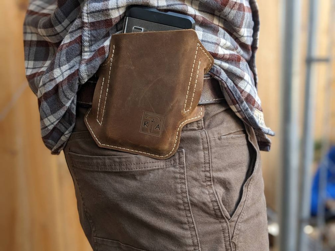 Slanted Leather Phone Holster Leather Phone Case With Belt - Etsy