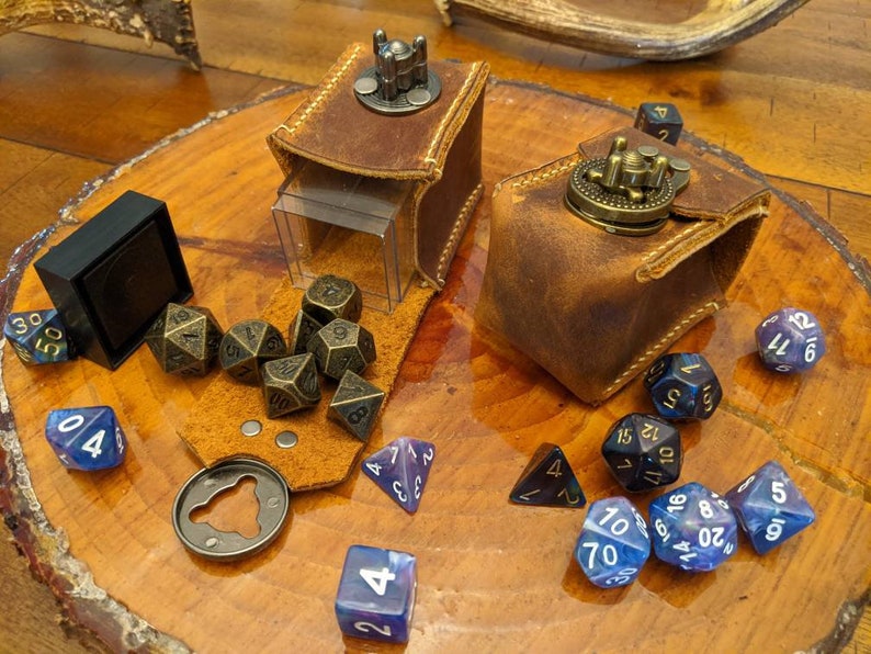 Leather Dice Box, Bag of Holding, Leather Dice bag Tobacco Brown