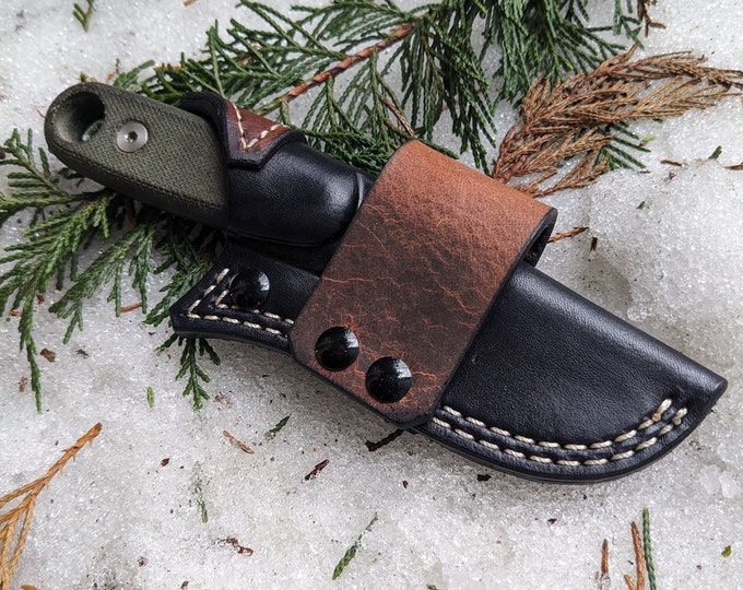 Featured listing image: Esee Izula 2 leather scout sheath. Scout Ant design